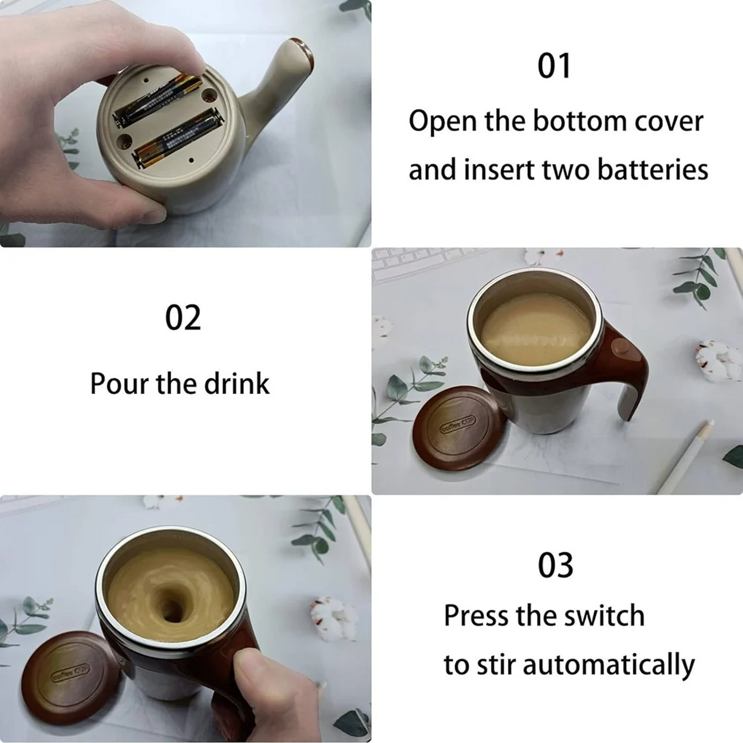 Stirring Coffee Mug | Magnetic Stirring Coffee Cup | Stainless Steel Mug for Milk | Travel Mixing Cup | Self Stirring Coffee Mug, Suitable for Coffee / Milk / Hot Chocolat | Battery Operated ( Battery Not Included) signaturekarts
