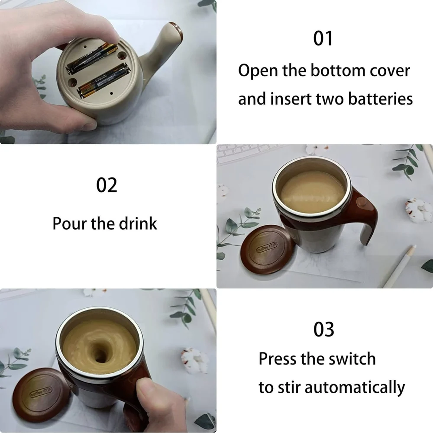Stirring Coffee Mug | Magnetic Stirring Coffee Cup | Stainless Steel Mug for Milk | Travel Mixing Cup | Self Stirring Coffee Mug, Suitable for Coffee / Milk / Hot Chocolat | Battery Operated ( Battery Not Included) signaturekarts