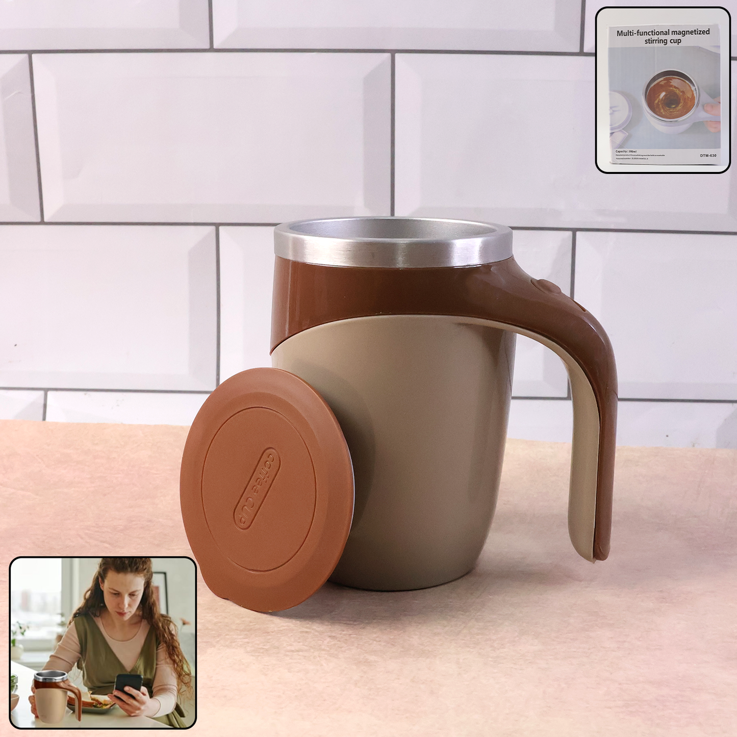 Stirring Coffee Mug | Magnetic Stirring Coffee Cup | Stainless Steel Mug for Milk | Travel Mixing Cup | Self Stirring Coffee Mug, Suitable for Coffee / Milk / Hot Chocolat | Battery Operated ( Battery Not Included) signaturekarts