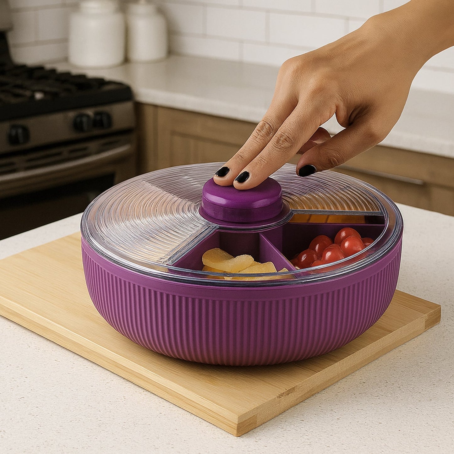 Supermom Multipurpose Round Rotating Dry Fruit & Snack Storage Container (1 Pc) signaturekarts