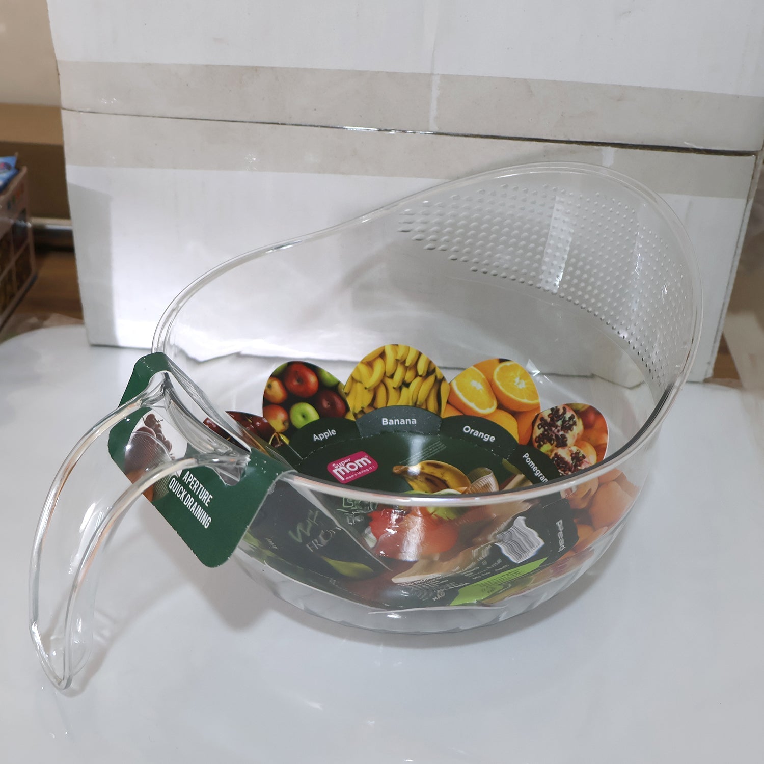Supermom Multipurpose Transparent Plastic Bowl / Basket with Handle (1 Pc) signaturekarts