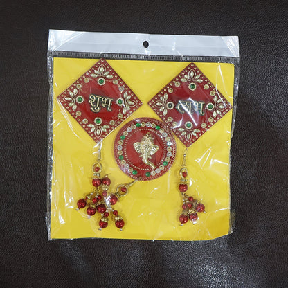 Decorative Wall Hanging Set with Shubh Labh and Ganesh Design (3 Pc) signaturekarts