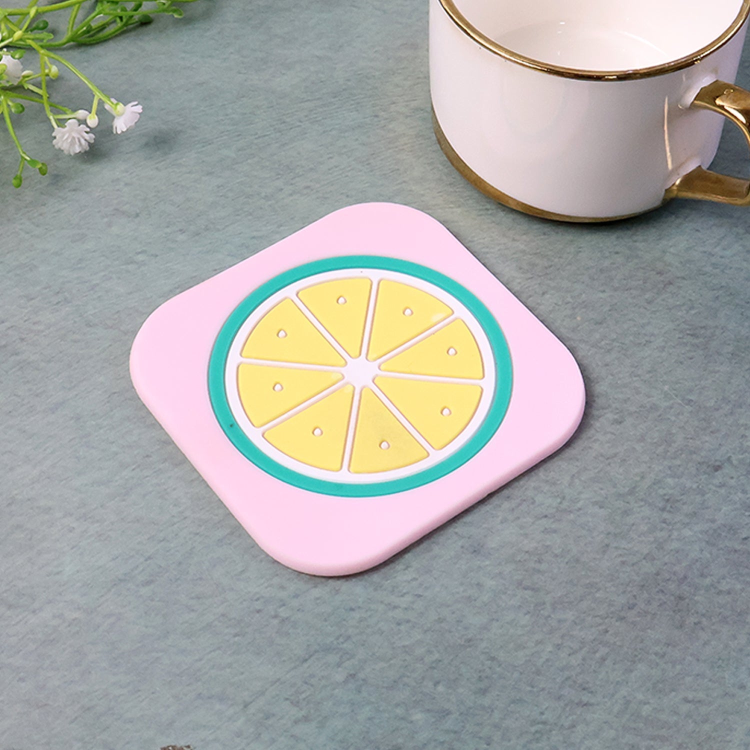 Premium Silicone Drink Coaster (1 Pc, 8×8 cm / Mix Design) signaturekarts