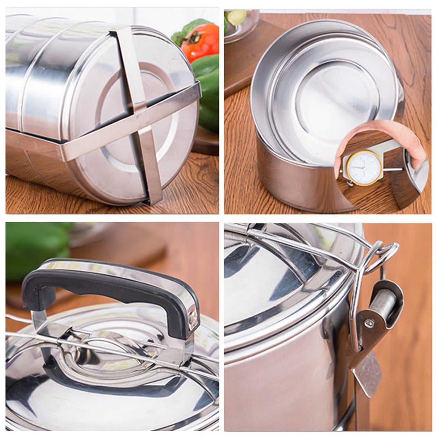 5 Compartment Lunch Box (Stainless Steel): Round Tiffin, Leakproof (16x5") signaturekarts