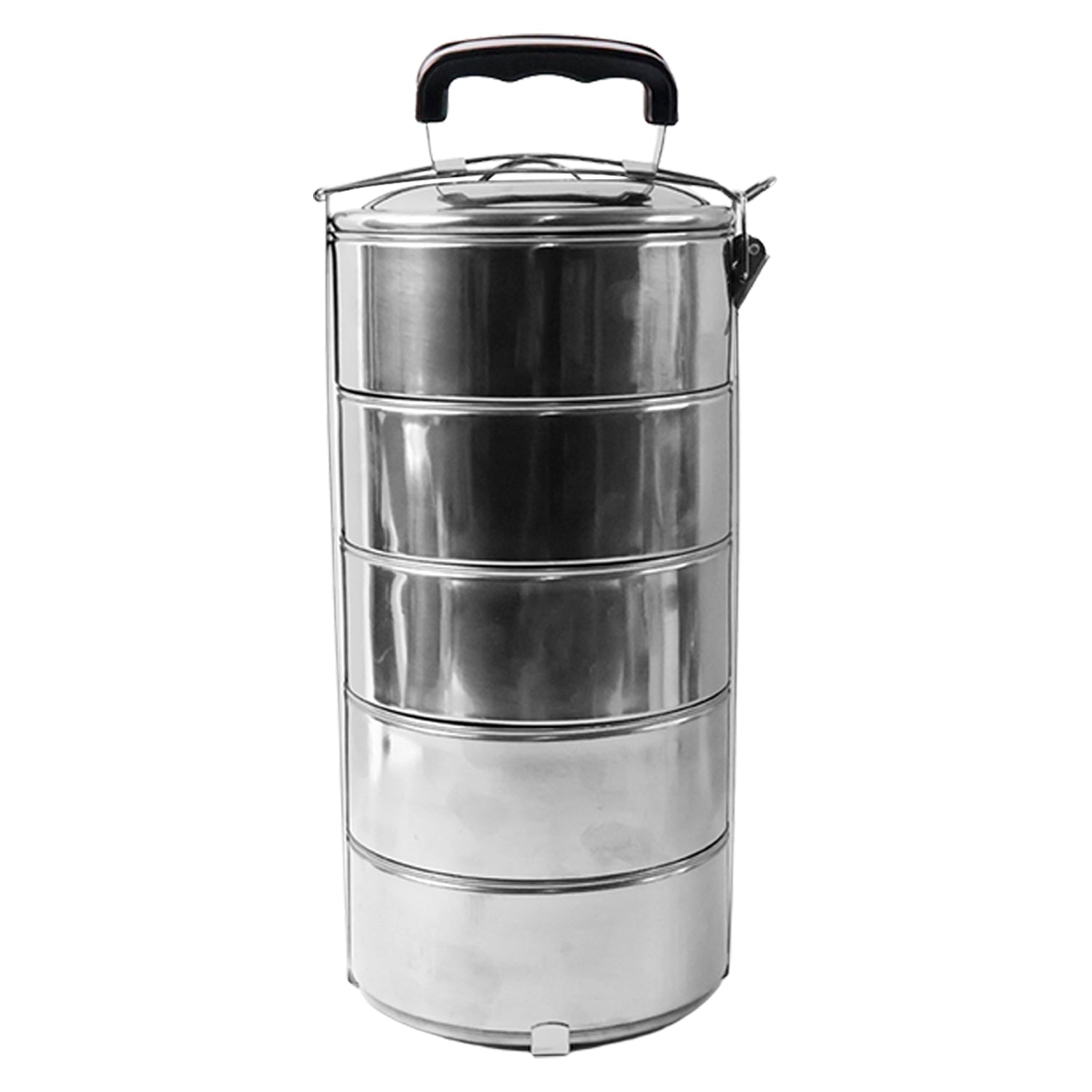 5 Compartment Lunch Box (Stainless Steel): Round Tiffin, Leakproof (16x5") signaturekarts