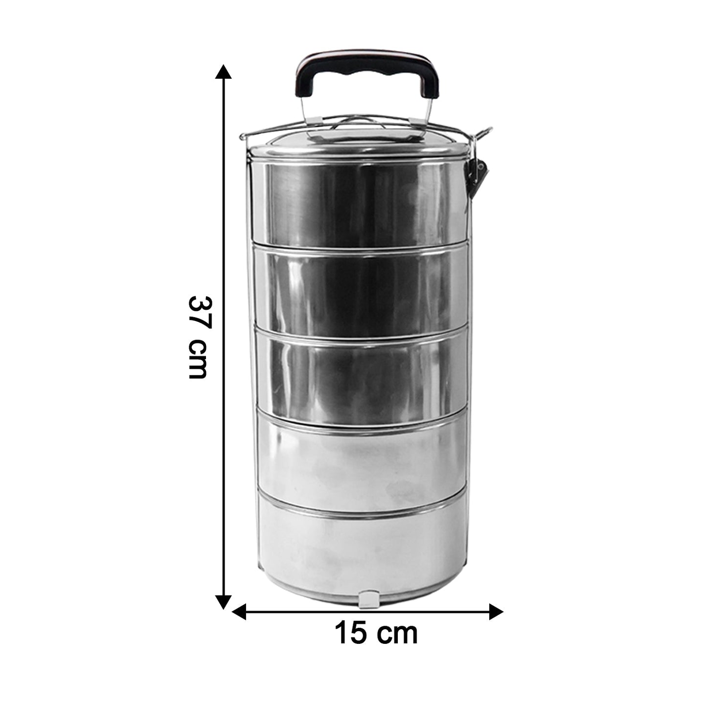 5 Compartment Lunch Box (Stainless Steel): Round Tiffin, Leakproof (16x5") signaturekarts