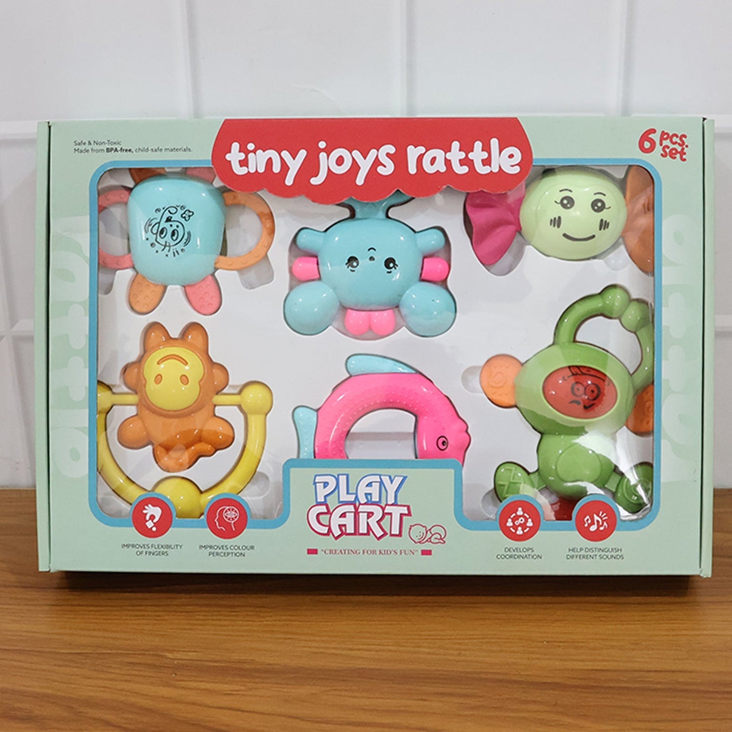 Play Cart Tiny Joys Rattle Toy Set – 6-in-1 Baby Rattles The Morsignaturekarts