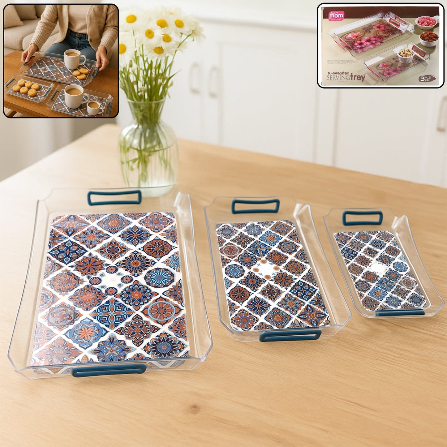 Supermom 3-Piece Multipurpose Serving Tray - (3 Pc / Set) signaturekarts