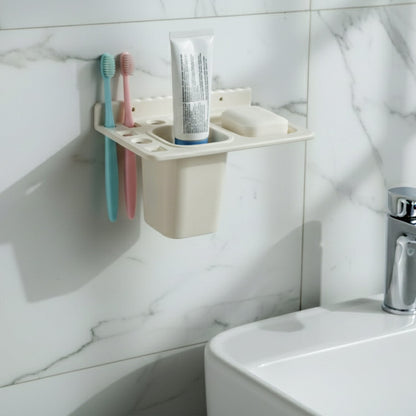 3in1 Wall Mounted Multi-Compartment Toothbrush & Soap Holder with Cup (1 Pc) signaturekarts