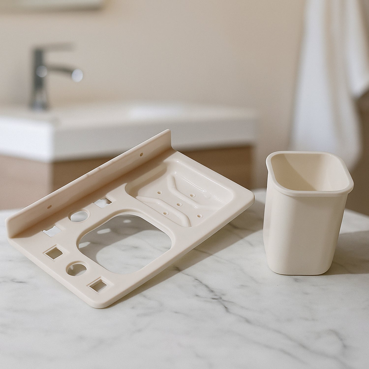 3in1 Wall Mounted Multi-Compartment Toothbrush & Soap Holder with Cup (1 Pc) signaturekarts
