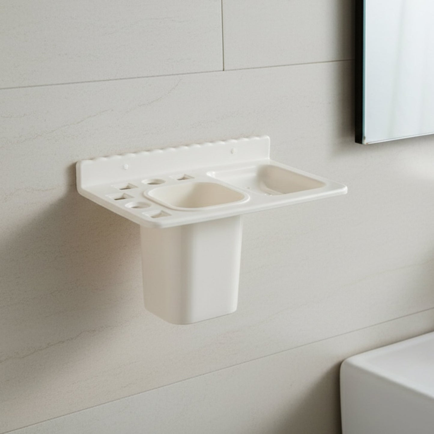3in1 Wall Mounted Multi-Compartment Toothbrush & Soap Holder with Cup (1 Pc) signaturekarts