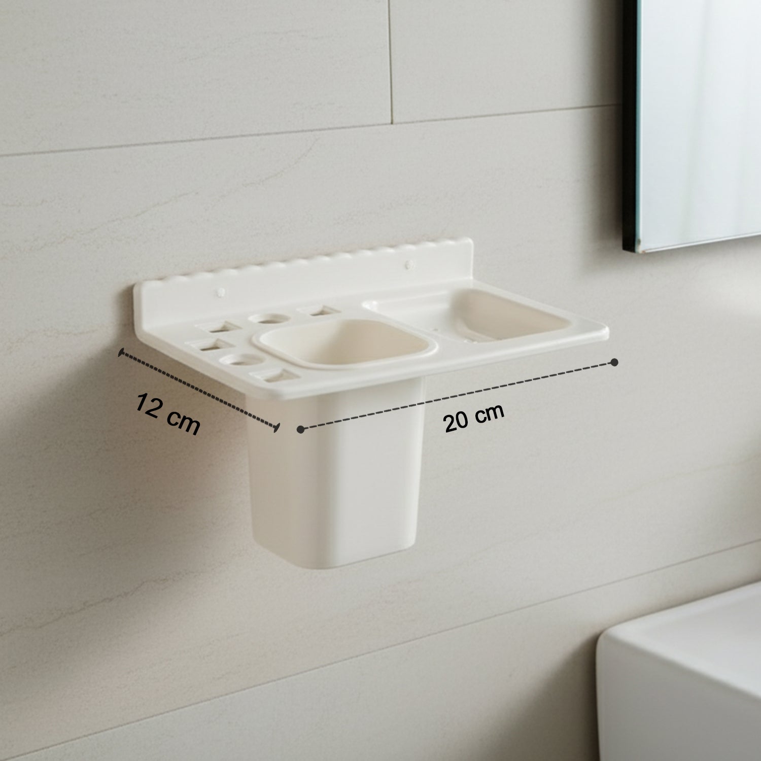 3in1 Wall Mounted Multi-Compartment Toothbrush & Soap Holder with Cup (1 Pc) signaturekarts