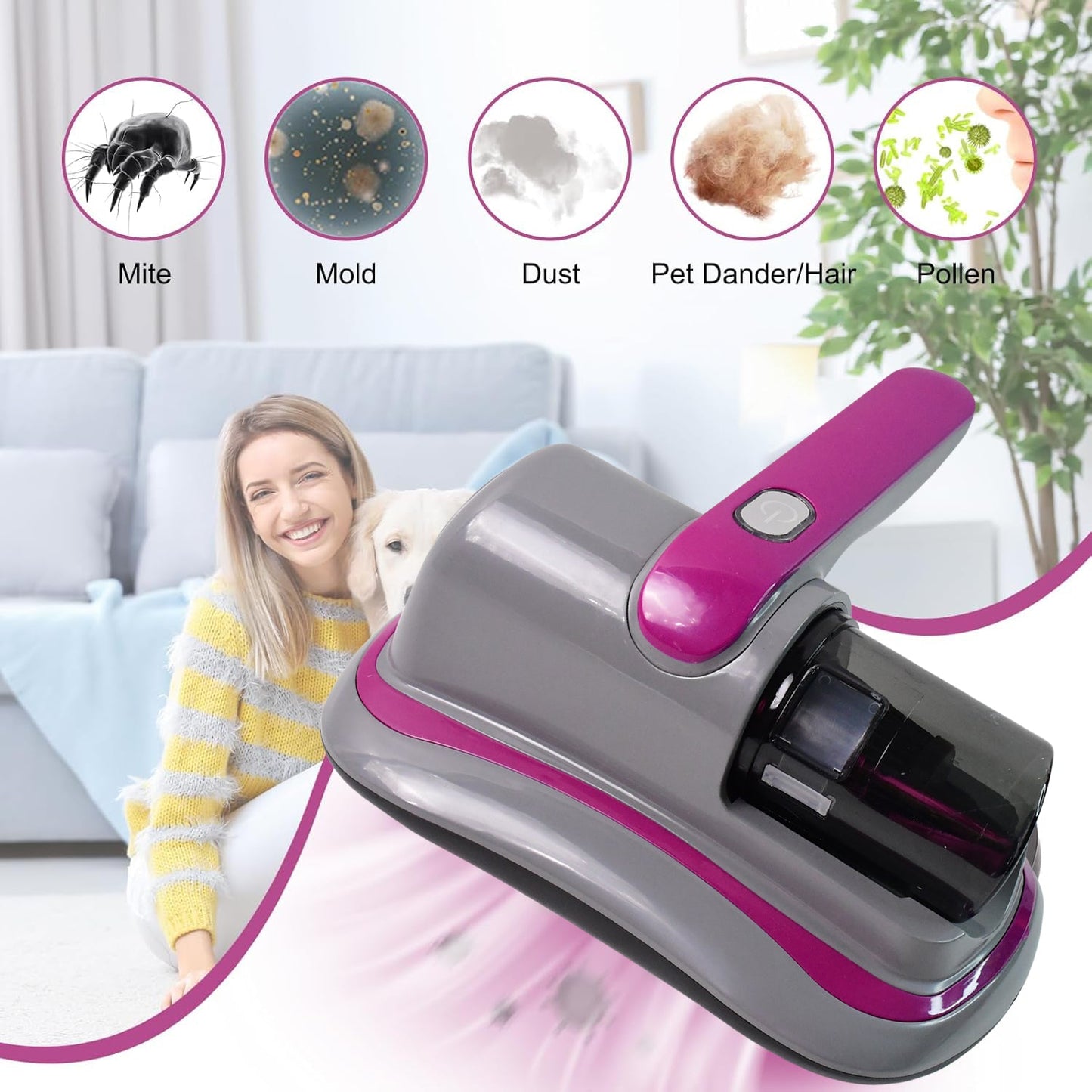 Powerful Suction Portable Handheld Vacuum Cleaner - Low Noise Vacuum Cleaner for Bed - Cordless Vacuum Cleaner for Car Seat Crevices Pillows, Mattresses, Sofas Wireless Anti Dust and Mite Cleaner signaturekarts
