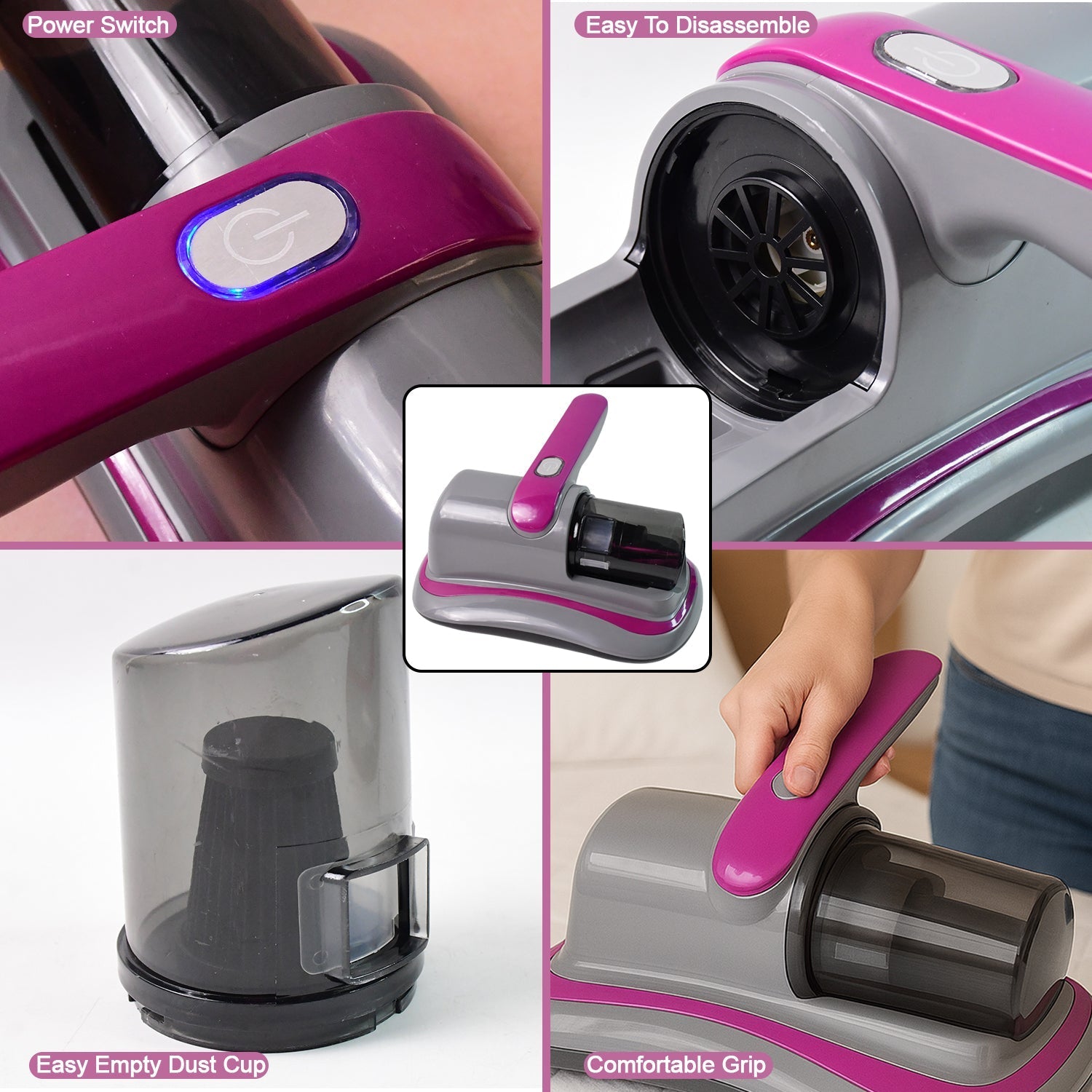Powerful Suction Portable Handheld Vacuum Cleaner - Low Noise Vacuum Cleaner for Bed - Cordless Vacuum Cleaner for Car Seat Crevices Pillows, Mattresses, Sofas Wireless Anti Dust and Mite Cleaner signaturekarts