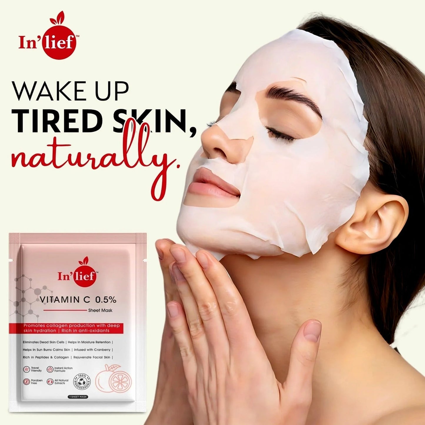 In’lief Vitamin C 0.5% Hydrating & Brightening Facial Sheet Mask (1 Pc) signaturekarts