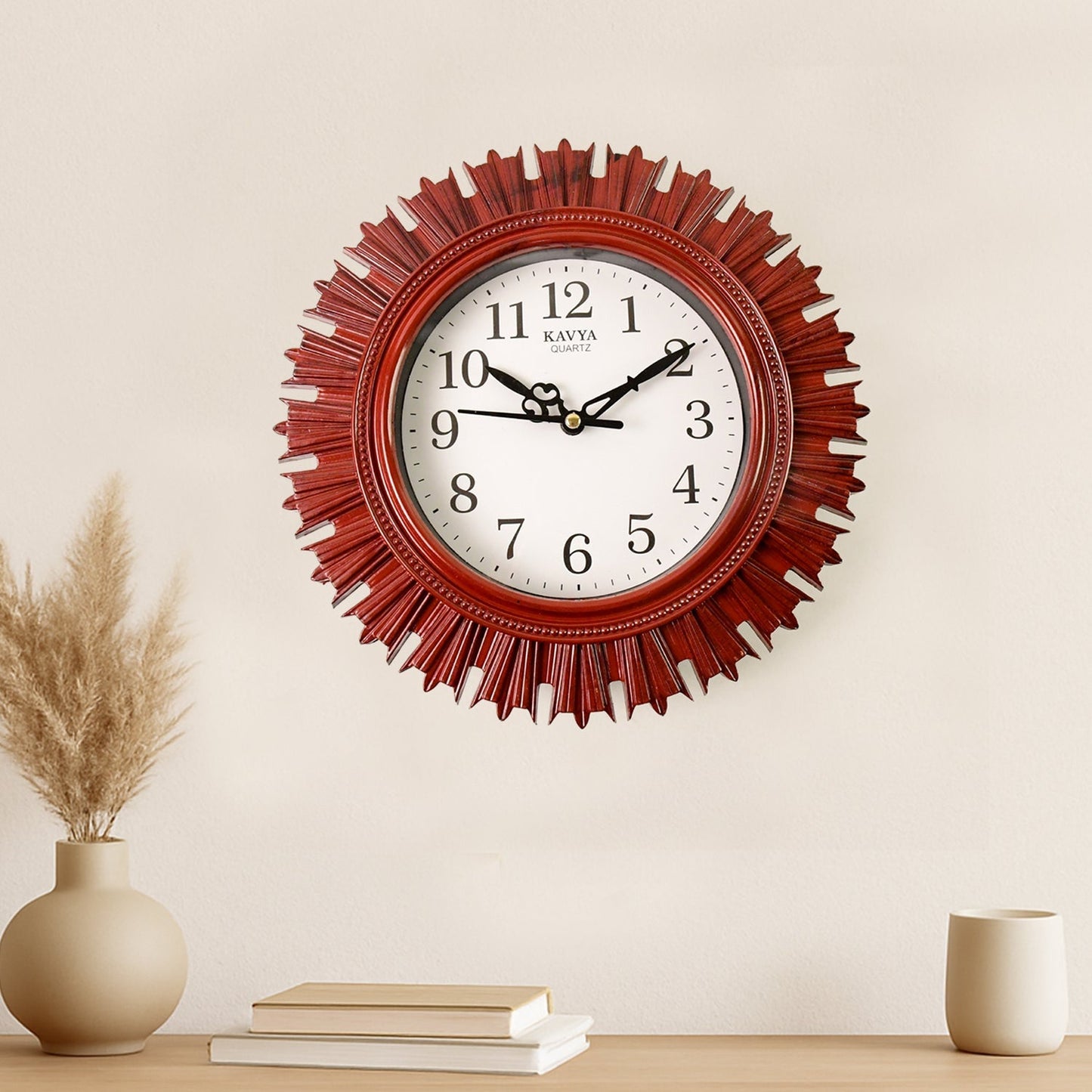 Wooden Look Round Wall Clock – Battery Operated Easy-to-Read Design for Home/Office Your Brand