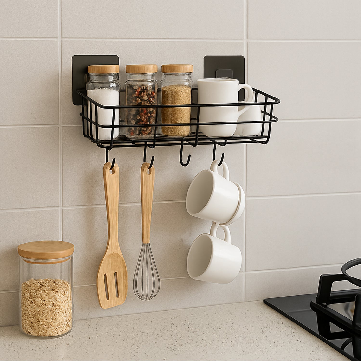 Heavy-Duty Self-Adhesive Wall Storage Baskets with Hooks (Pack of 2) signaturekarts