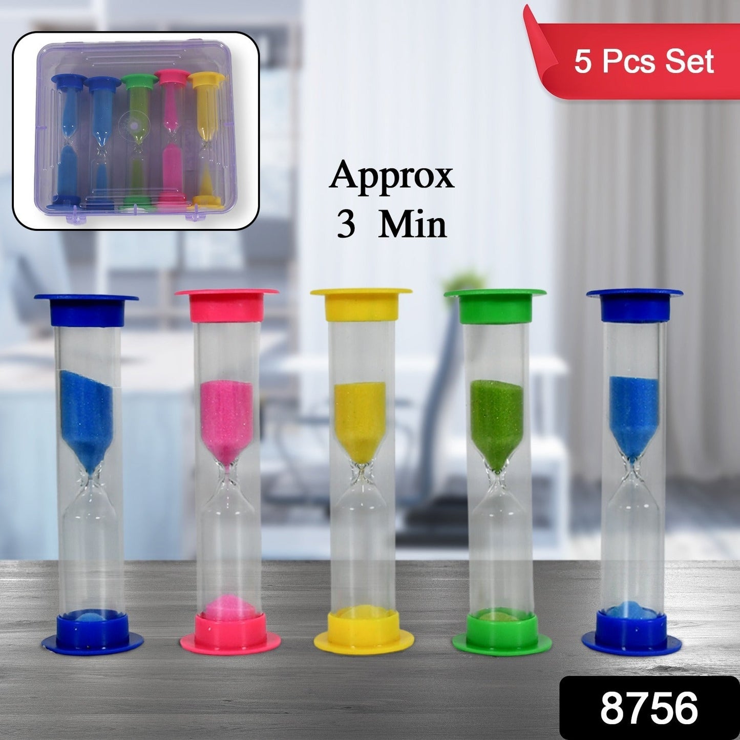 Plastic Hourglass Sand Timer Set – 3-Min Sand Clock for Kitchen, Office & Kids (5 Pc) signaturekarts
