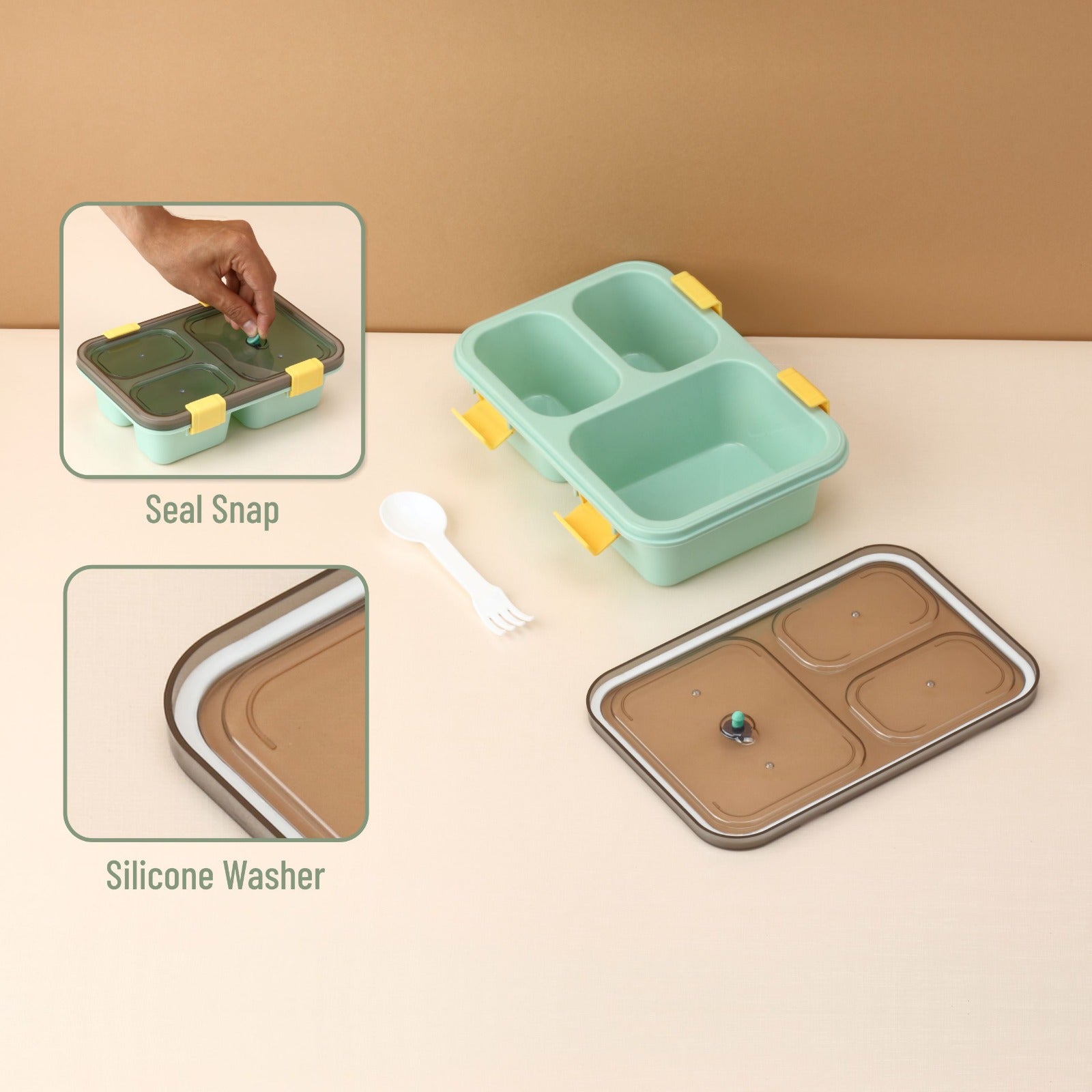 Plastic Lunch Box for Kids, Lunch Box (3 Compartment Lunch Box) signaturekarts