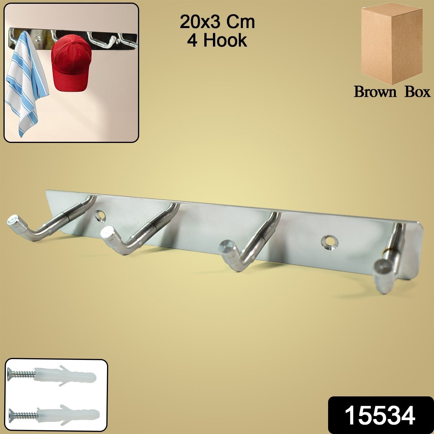 Stainless Steel Wall Mounted Coat 4 Hook Rack (20x3 / 1 Pc) Signature kart