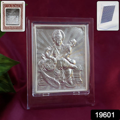 Elegant Silver Saraswati Maa Photo Frame with Stand (1 Pc) signaturekarts