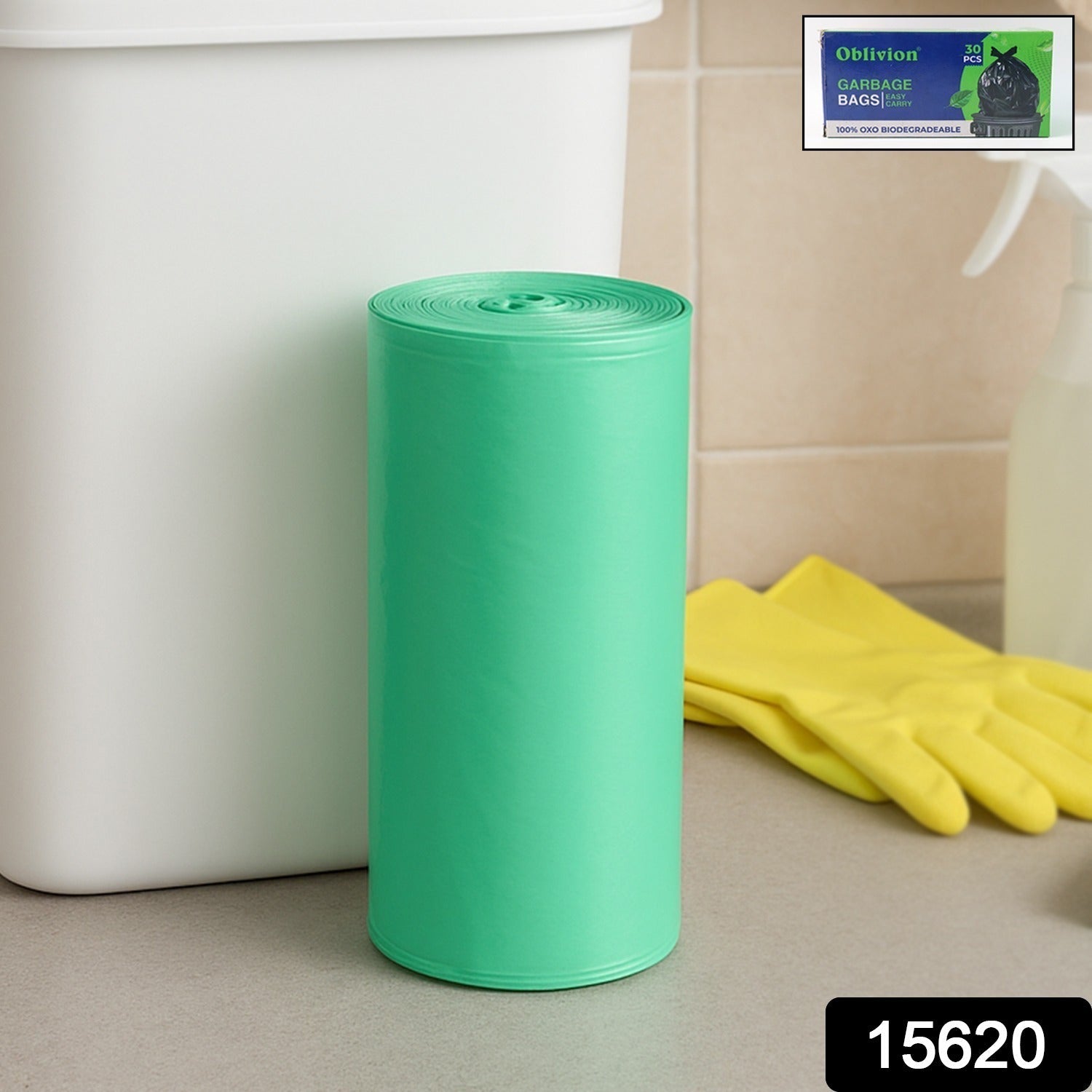 Bio-degradable Eco Friendly Garbage / Trash Bags Rolls (19" x 21") (Green) signaturekarts