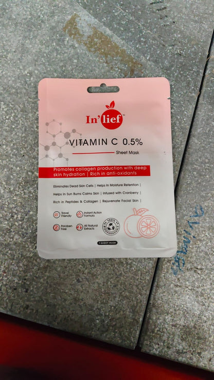 In’lief Vitamin C 0.5% Hydrating & Brightening Facial Sheet Mask (1 Pc) signaturekarts