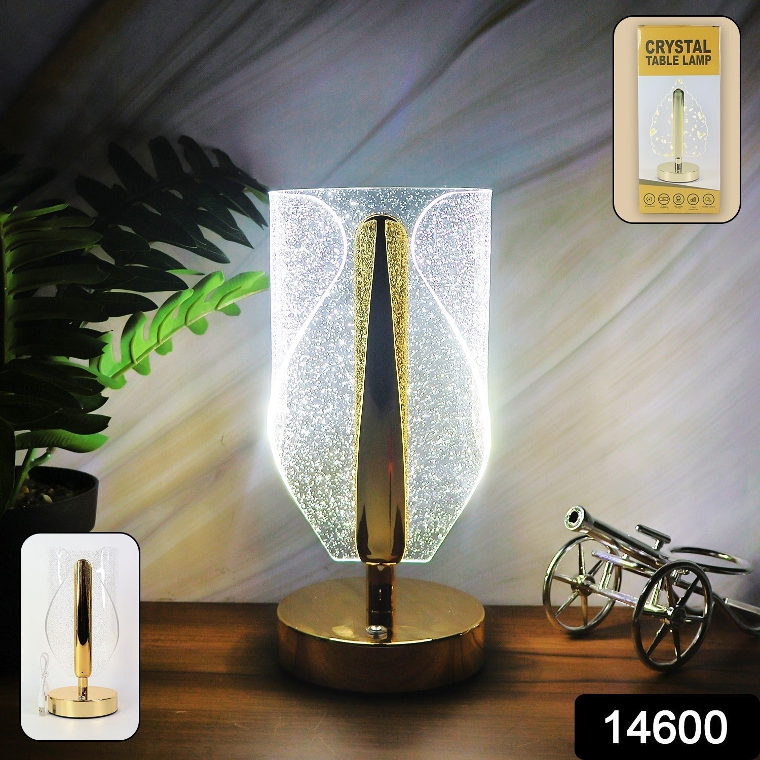 Luxury Crystal Table Lamp with USB Charging (1 Pc) signaturekarts