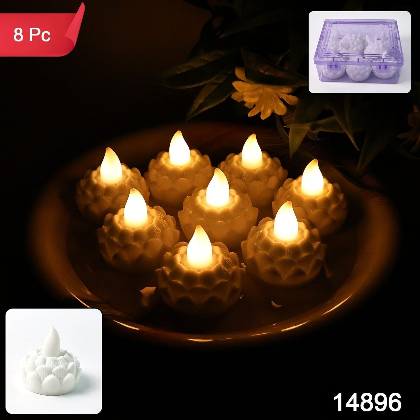 Lotus Shaped LED Flameless Tealight Candles - (8 Pc) signaturekarts