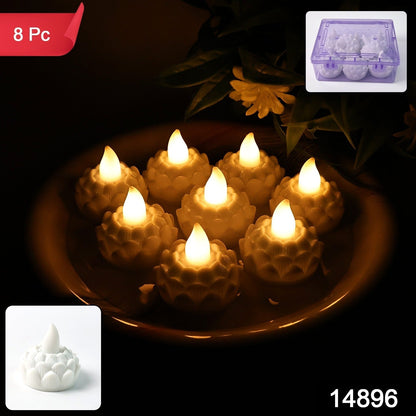 Lotus Shaped LED Flameless Tealight Candles - (8 Pc) signaturekarts