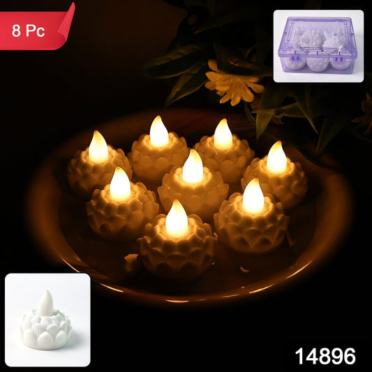 Lotus Shaped LED Flameless Tealight Candles - (8 Pc) signaturekarts