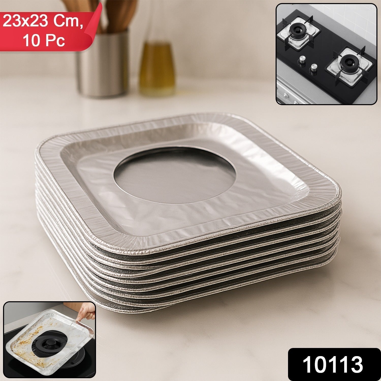 Aluminum Gas Stove Burner Protector Covers (10 Pc / 23x23 cm) signaturekarts