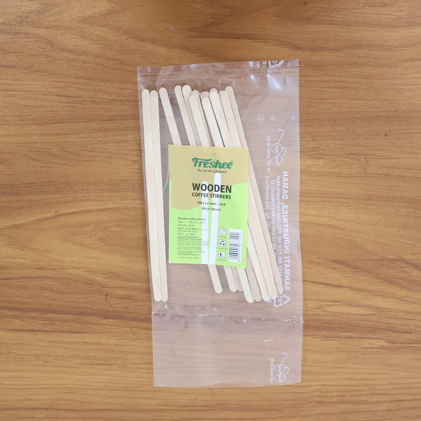 Freshee Wooden Coffee Stirrers 140×5×1 mm – 30 Pcs Pack signaturekarts