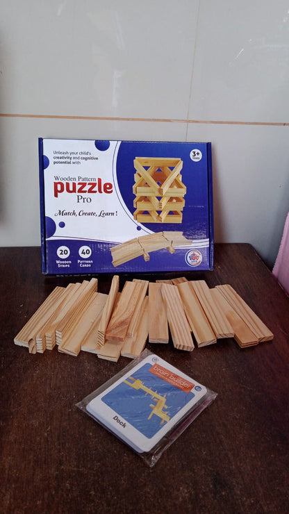 Wooden Pattern Brain Puzzles 20 Pcs Wooden Strips, 40 Pattern Cards (1 Set) Signaturekarts
