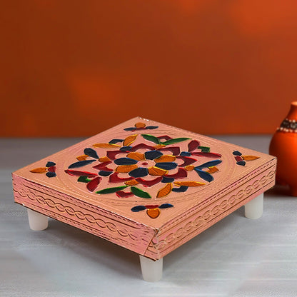 1 Pc Meenakari Wooden Chowki & Bajot Set: For Home & Office Puja (Multicolor) signaturekarts