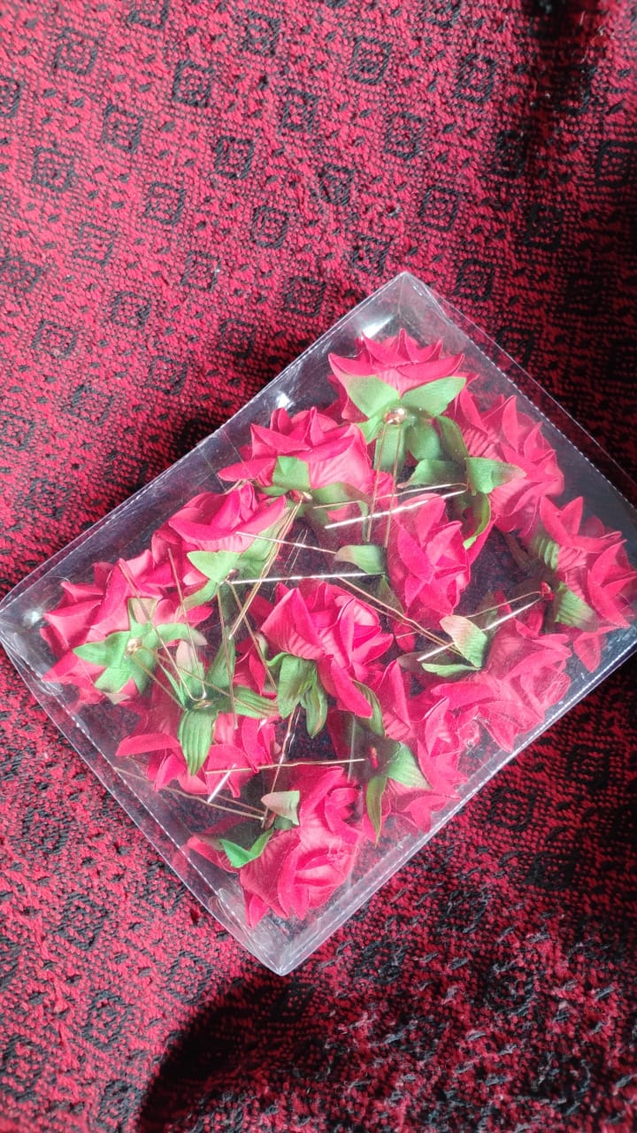 Hair Clip Red Rose Bridal Hair Pins Rose (12 Pcs Set / Red Color Only) Signaturekarts