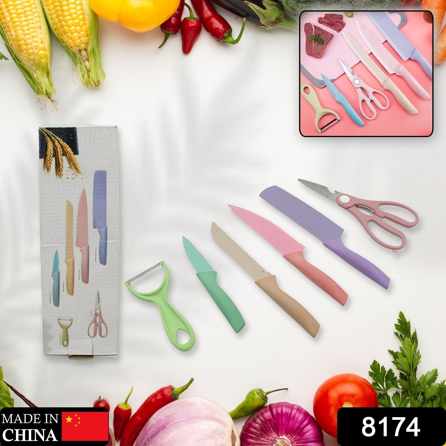 Corrugated 6 Pc Kitchen Knife Set – Professional Knives with Storage Box signaturekarts
