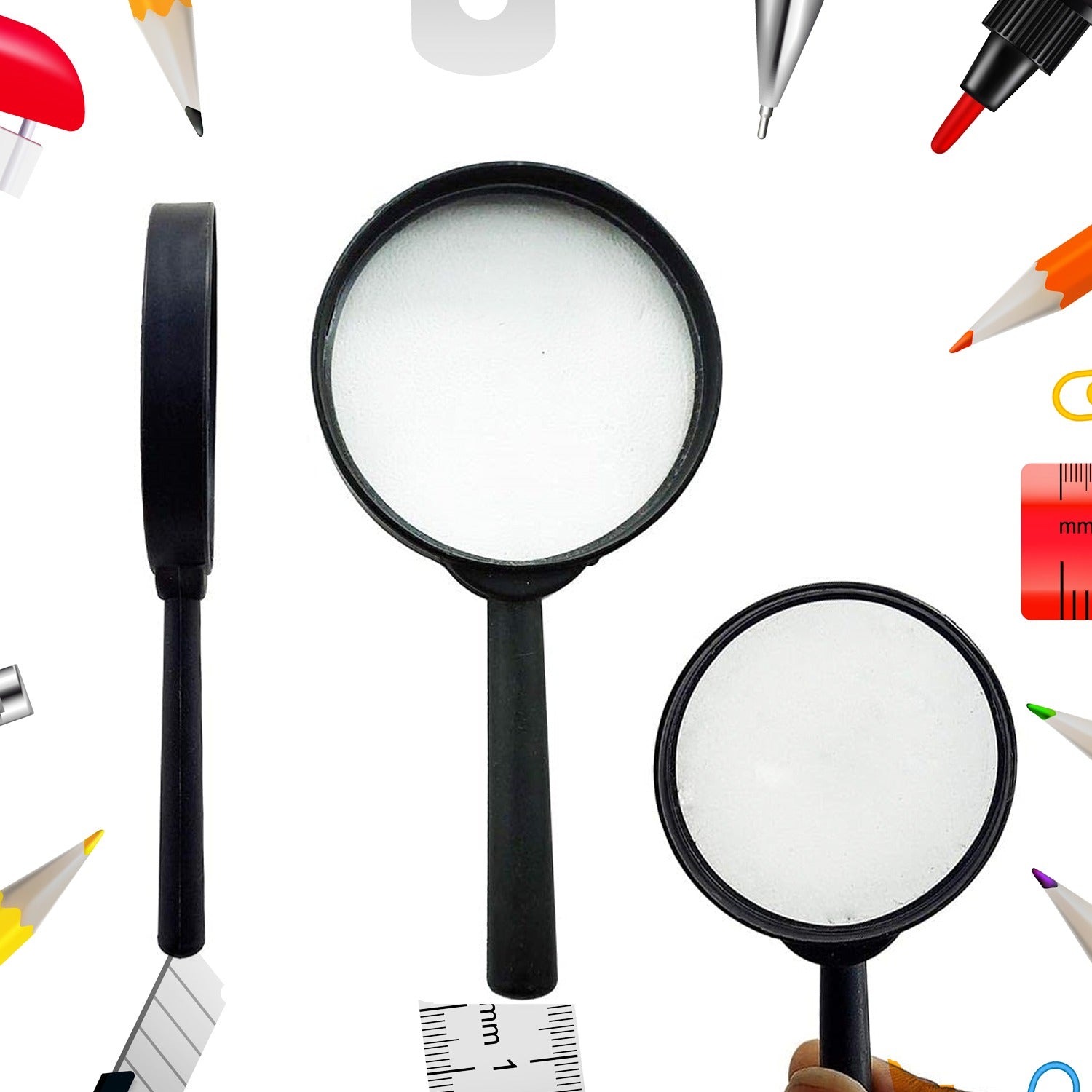 Magnifying glass Lens - reading aid made of glass - real glass magnifying glass that can be used on both sides - glass breakage-proof magnifying glass, Protect Eyes, 90mm & 60mm (2pc Set) signaturekarts