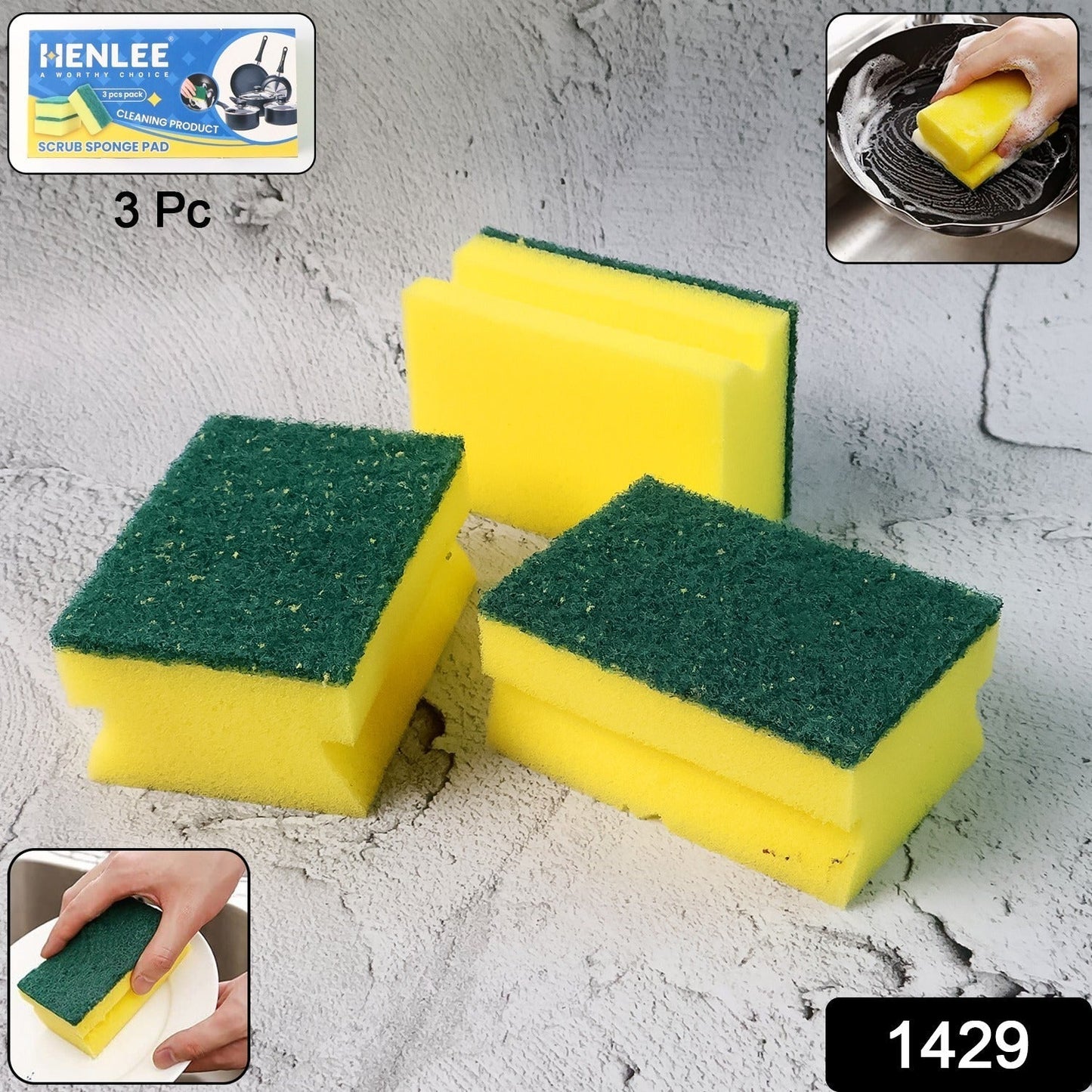 Scrub Sponge 2 in 1 PAD for Kitchen, Sink, Bathroom Cleaning Scrubber (3 Pc) Signature Kart
