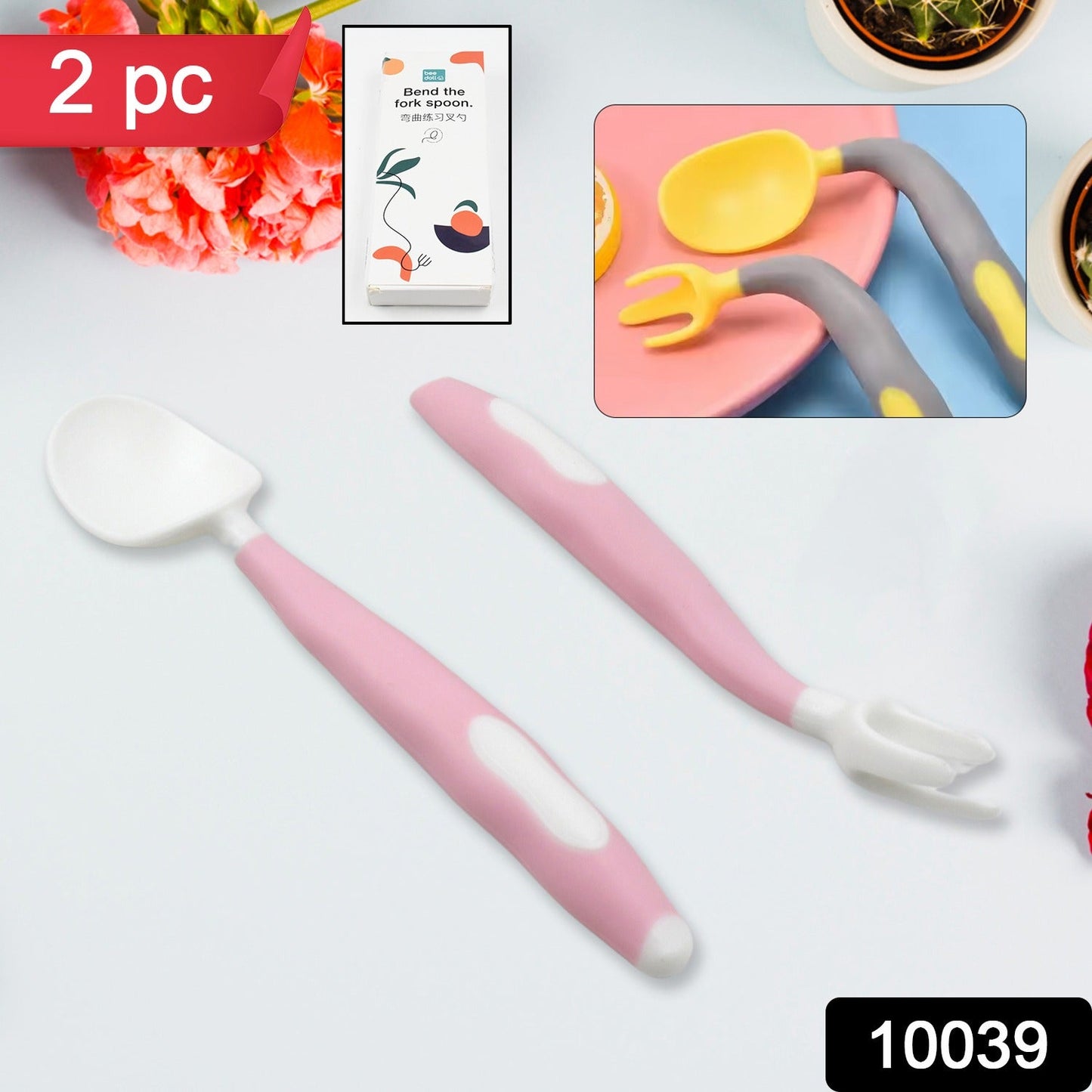 Silicone Bendable Kids Spoon & Fork Set – Toddler Self-Feeding Utensils (2 Pc Set) signaturekarts