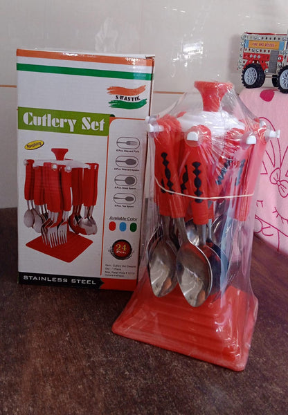 Classic Cutlery Set for Dining Table Stainless Steel 24-Piece Set With Stand (1 Set Signaturekarts