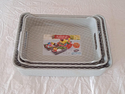 Multipurpose Organising & Storage Plastic Tray,  Fruit & Vegetable/ Multi Purpose Tray, Organizer for Kitchen, Countertop, Cabinet, Bathroom Plastic Storage Basket For Store Fruits, Vegetables, Magazines, Cosmetics, Stationary Set of 3 signaturekarts