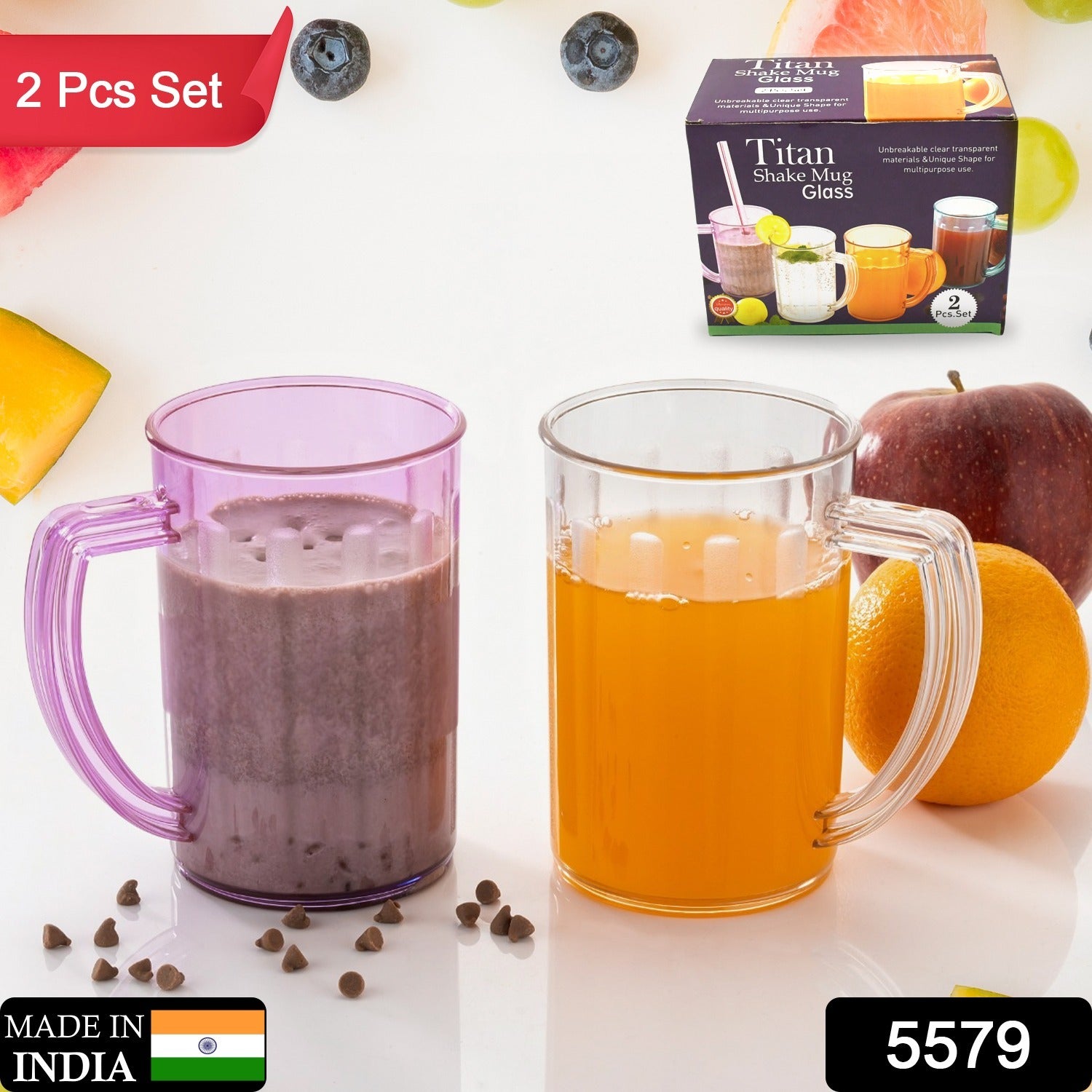 Stylish Juice Glass With Handle, Water Glass, Beer Glass, Milk Shake Glass, Multipurpose Glass Plastic Beer Mug, Unbreakable Beer Tasting Glasses, Clear Juice Glasses Suitable for Kids (2 pc) signaturekarts