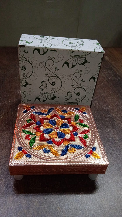 1 Pc Meenakari Wooden Chowki & Bajot Set: For Home & Office Puja (Multicolor) signaturekarts
