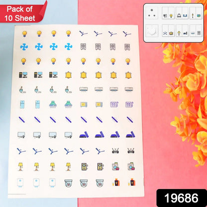 Pack of 10 Sheet Smart Switch Icon Sticker Sheet (10 Sheet, multi Icons) signaturekarts