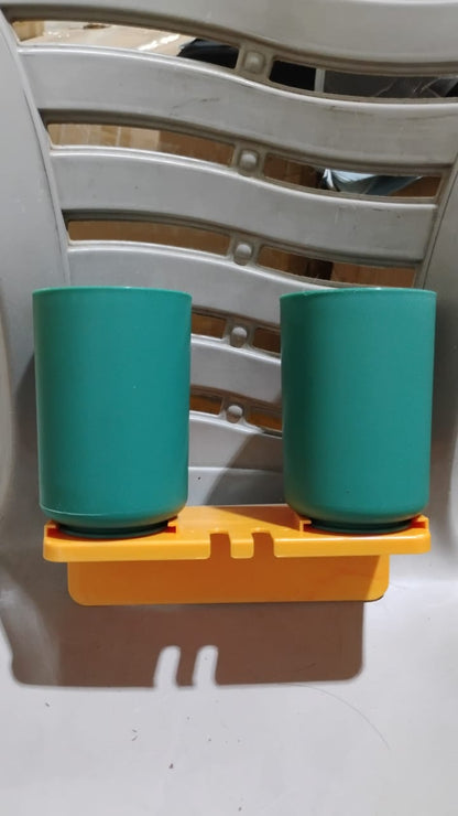 Multipurpose Wall Mount Toothbrush Holder Plastic Stand With 2 Cup  (1 Set) Signaturekarts