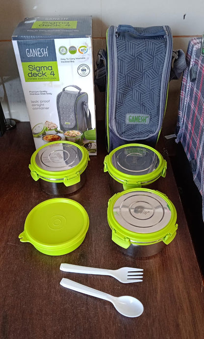 Stainless Steel Tiffin Lunch Box Container / Dabba with 4 Side Clip Lock Lid signaturekarts