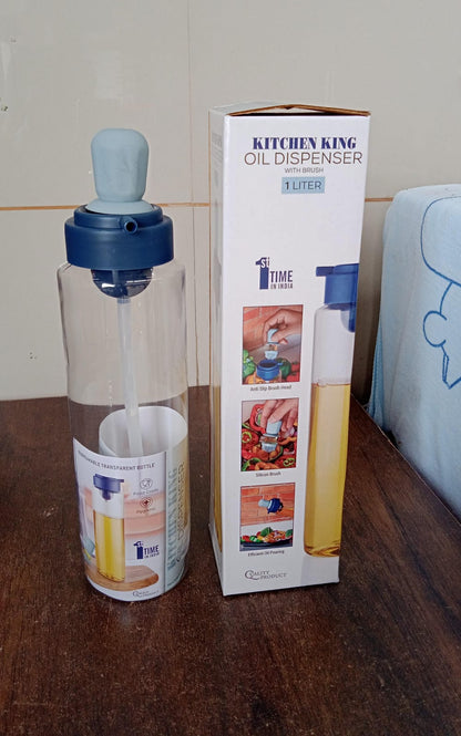 2 in 1 Transparent Oil Dispenser with Silicone Oil Dropper Nozzle (1 Pc / With Brush / 1 Ltr) signaturekarts