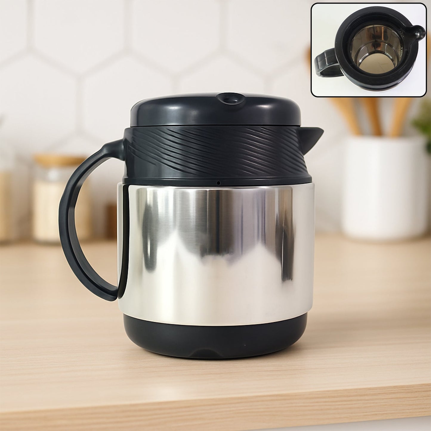 Tea and Coffee Thermos Flask and 6 Ceramic Cups (1 Set) signaturekarts