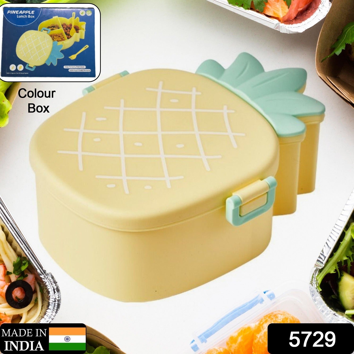 Kids Lunch Box Cute Pineapple Shaped Bento Box with Fork Spoon Snack Container signaturekarts